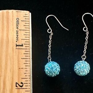 Cute, fun, disco ball dangling earrings in aquamarine